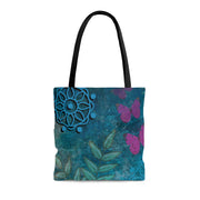 Canvas Tote Bag - Vibrant Blue Art Design with Butterflies